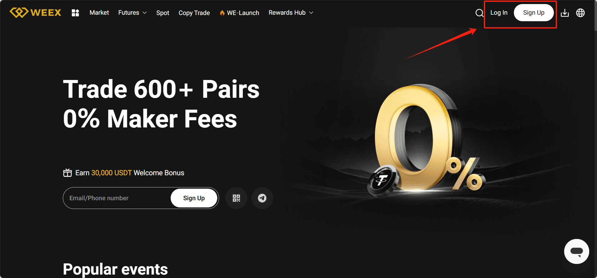 Sign Up or Log In on WEEX