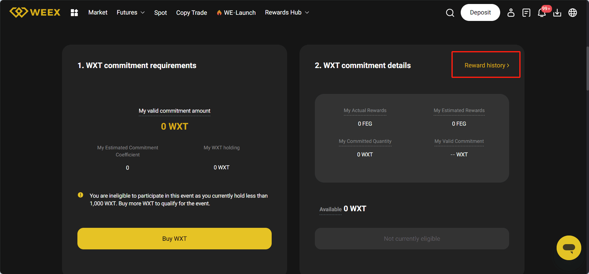 check your WE-Launch reward history