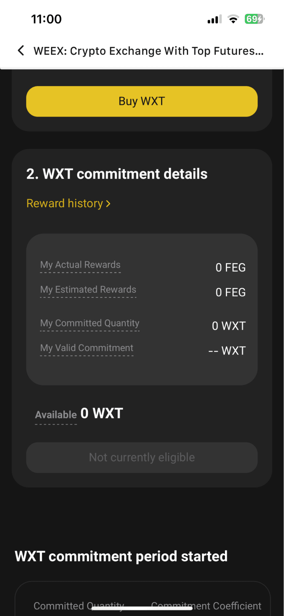 check your WE-Launch reward history on WEEX app