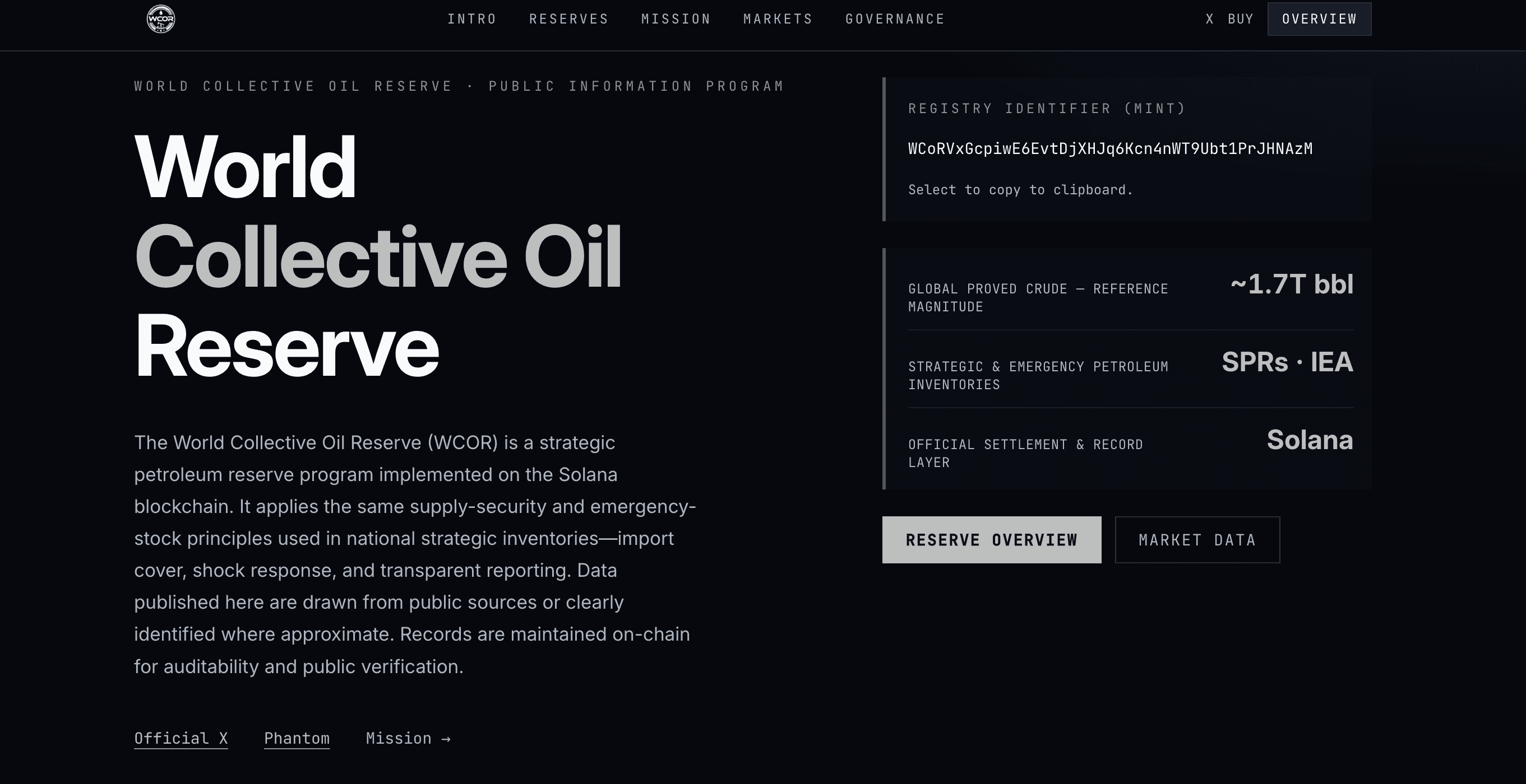 World Collective Oil Reserve: شرح عملة WCOR